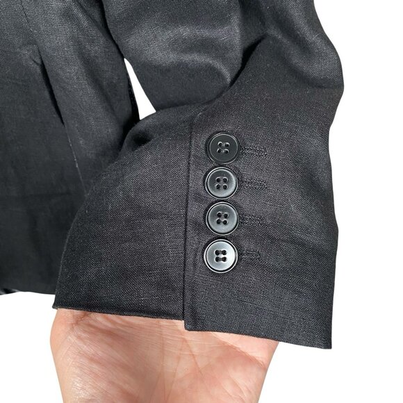 H&M 100% Linen Sport Coat 42R Black Ticket Pocket Blazer Two Button Dual Vent - Picture 7 of 16